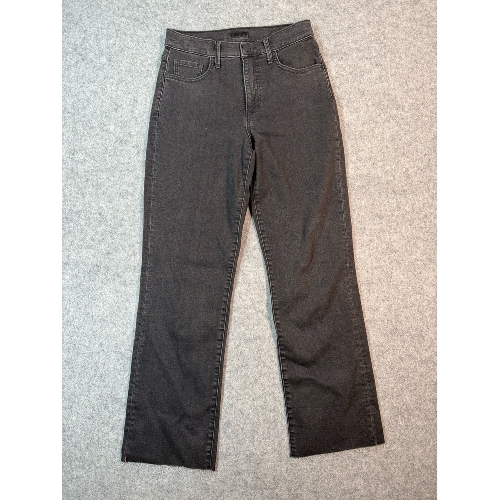 Kut from the Kloth High Rise Straight Leg Jeans Washed Black Raw Hem Size 0